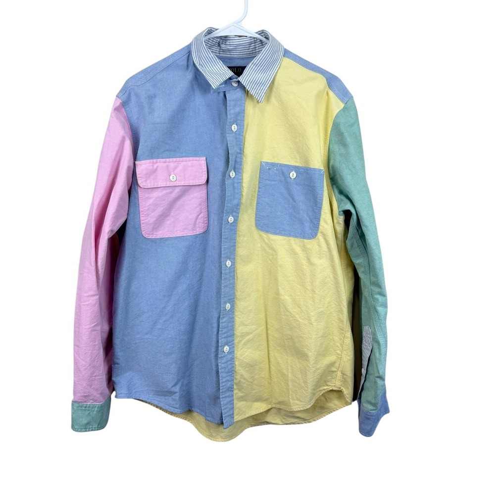 POLO RALPH LAUREN Men's Classic Fit Colorblock Oxford Fun Shirt Large y2k pastel